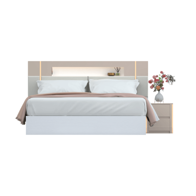 ชุดห้องนอน + ที่นอนสปริง 5 ฟุต WISDOM DESIGN FURNITURE รุ่น NOBLE สีขาว/กลอสซี่เบจ